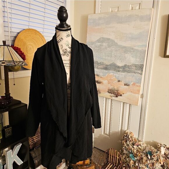 Vintage Abaca 100% Algodon Cotton Casual Draped Open Front Cardigan L/XL - Picture 1 of 14